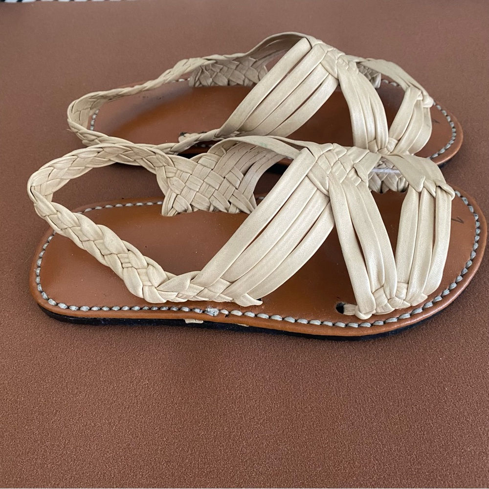 Kid’s Authentic Mexican Handmade Huarache Michoacan Cream Size 1/12 - Picture 2 of 6